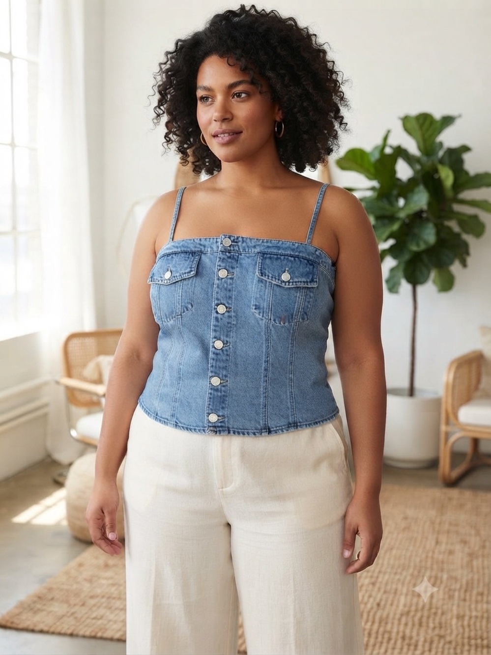Habitual Light Blue Denim Button-Front Tank
